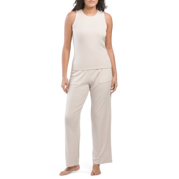 BETTER TOGETHER moonbeam 2pc Ribbed Tank And Pants Set - Picture 1 of 2